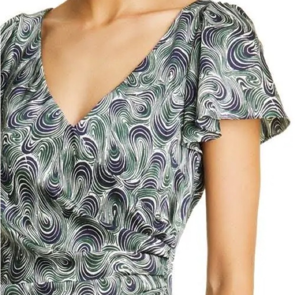 Cinq a Sept Green Sheath Midi Dress with Flutter Sleeves - Picture 4 of 8